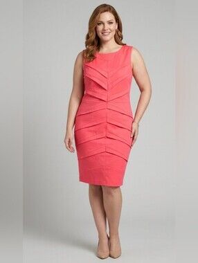 Adrianna Papell Coral Watermelon Sleeveless Cocktail Shutter Tier Dress Size 16